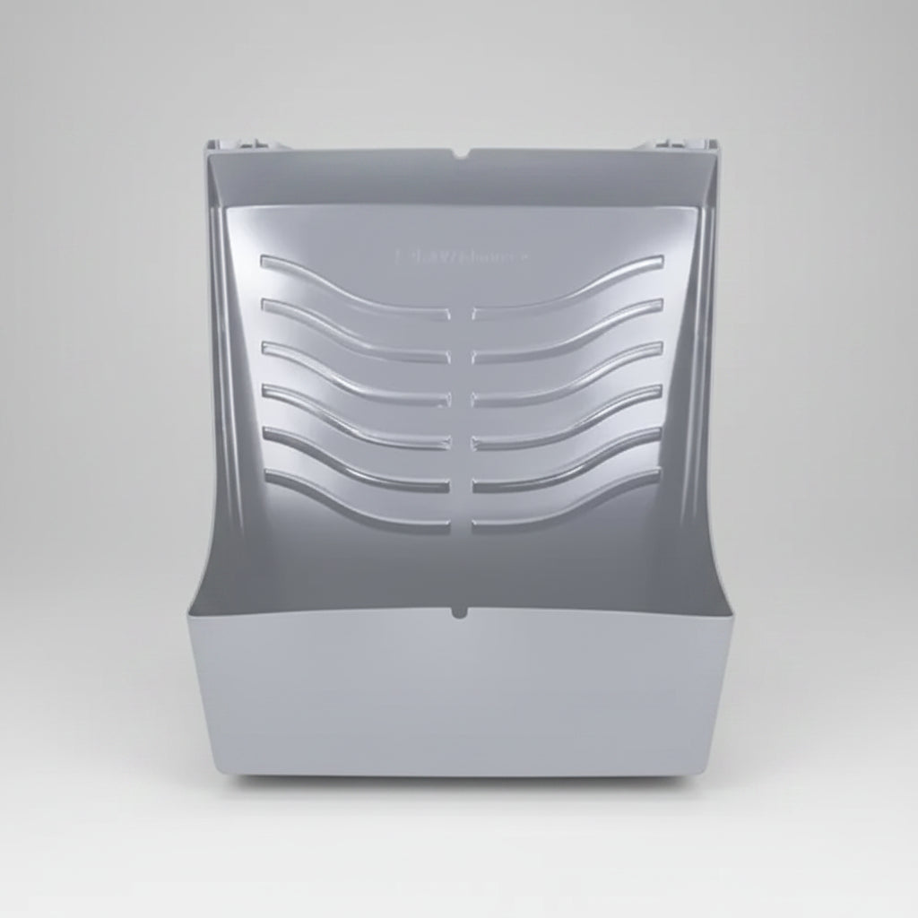 Gray plastic container with a textured surface on a white background