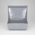 Gray plastic container with a textured surface on a white background