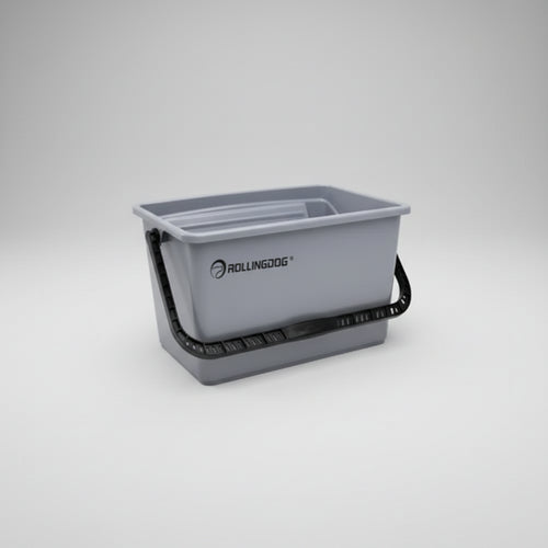 Gray storage bin with black handle and 'RollingDog' logo on a white background