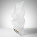 Stack of white paper plates on a white background