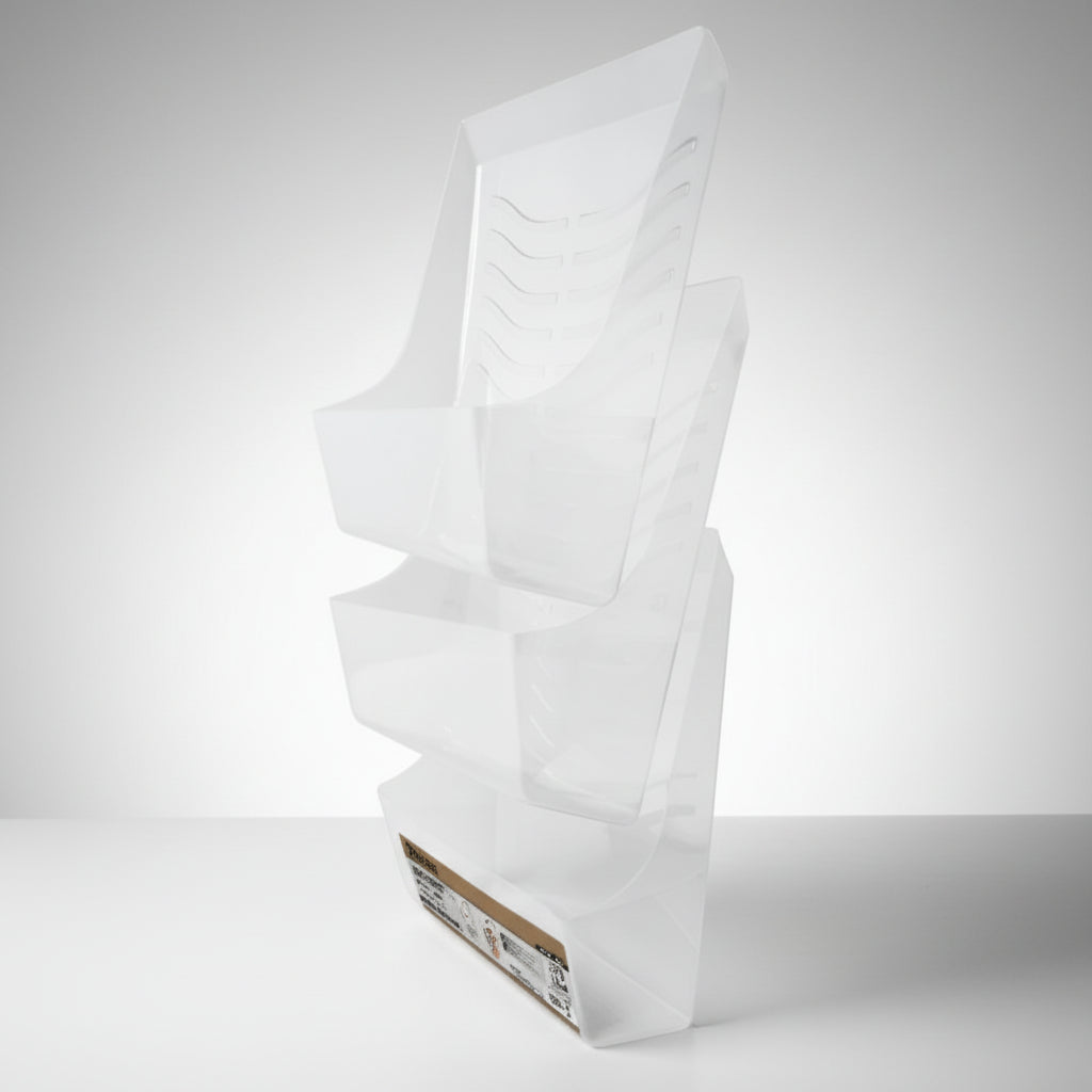 Stack of white paper plates on a white background