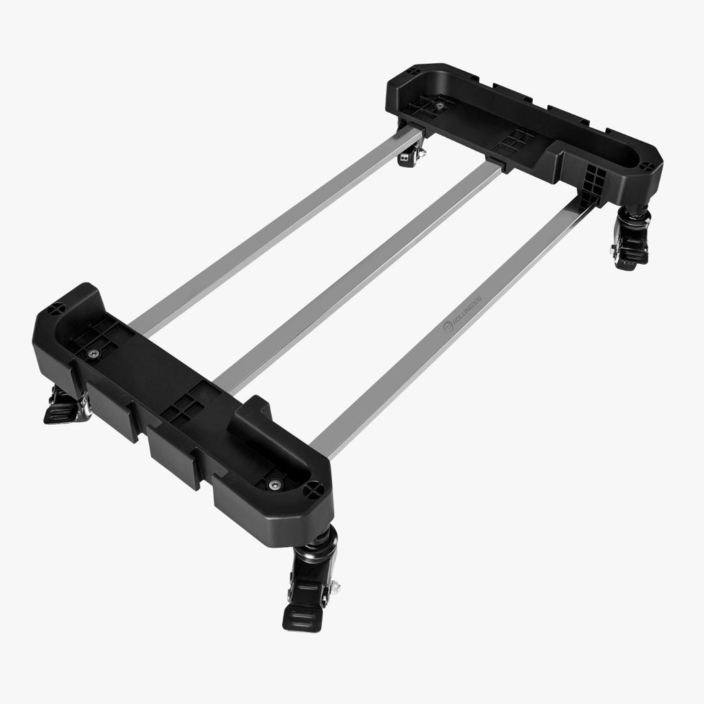 Black metal camera slider on a white background