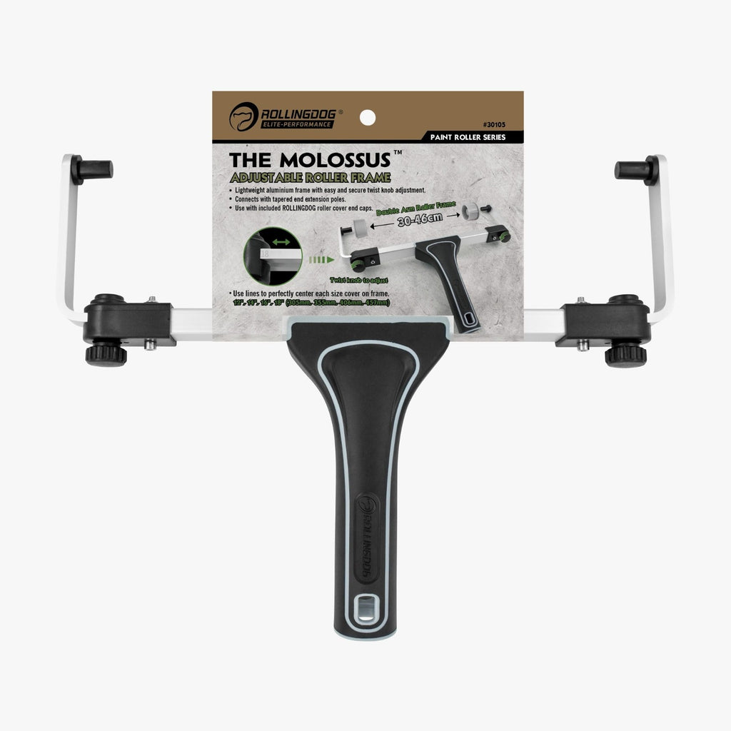 Paint roller frame with adjustable roller head on a white background