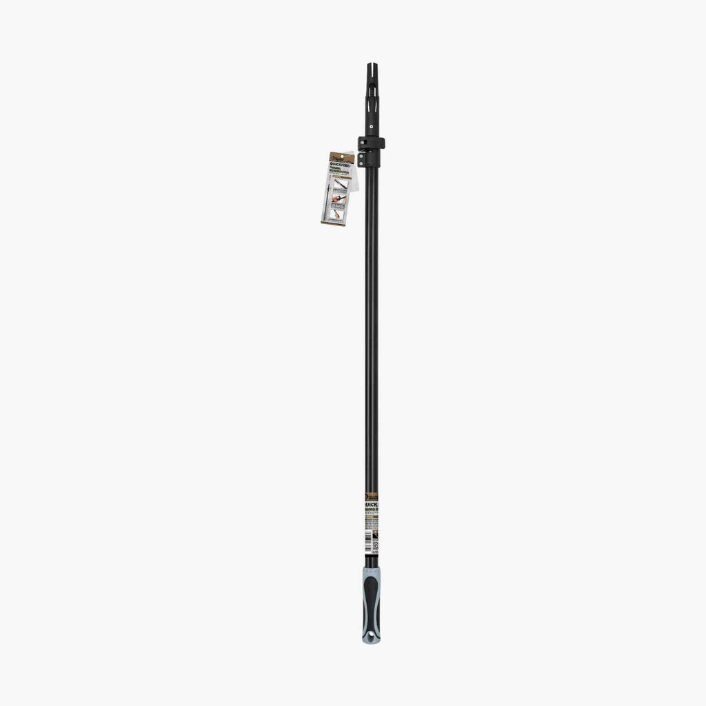 Black metal rod with various labels on a white background
