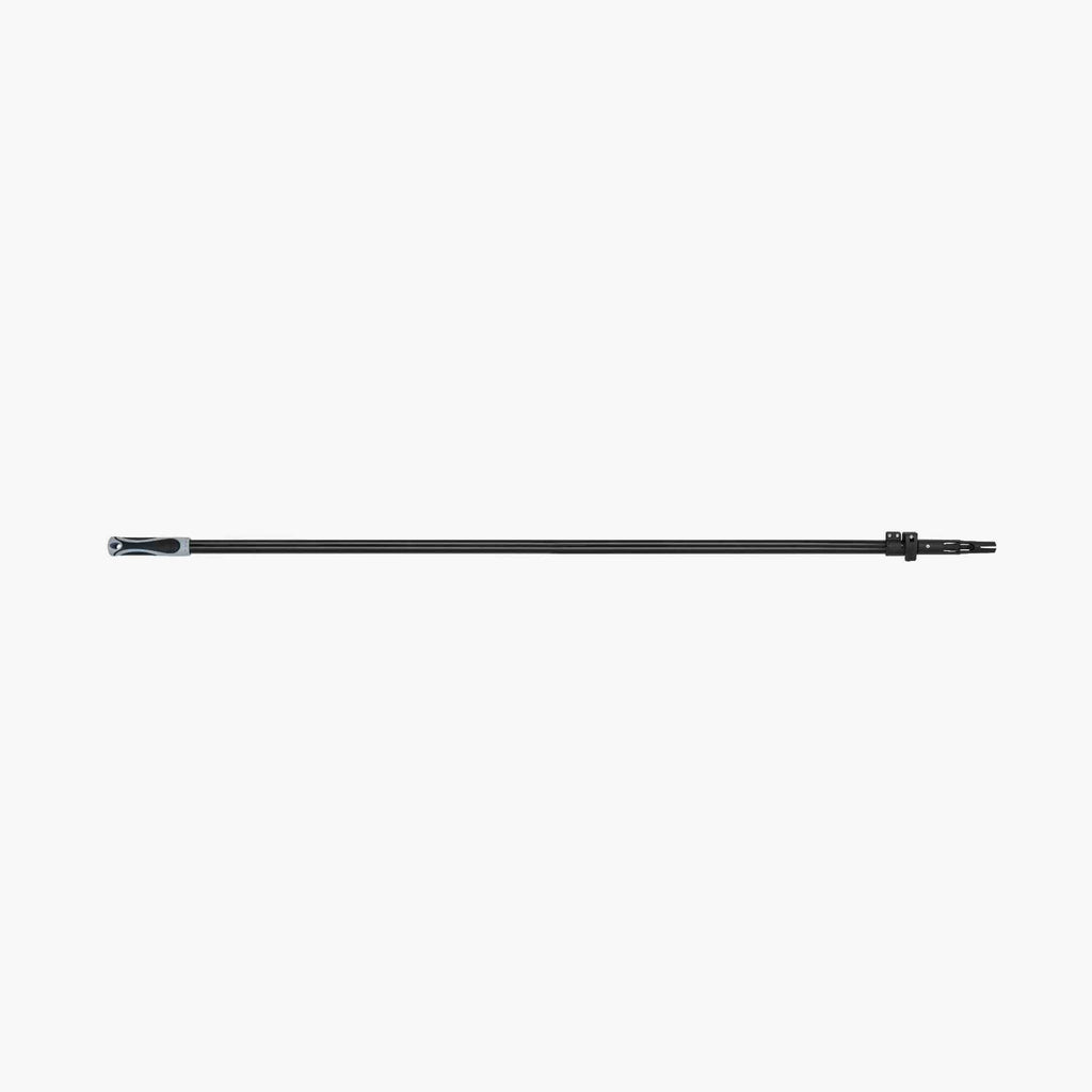 Two black metal pipes with a central connector on a white background