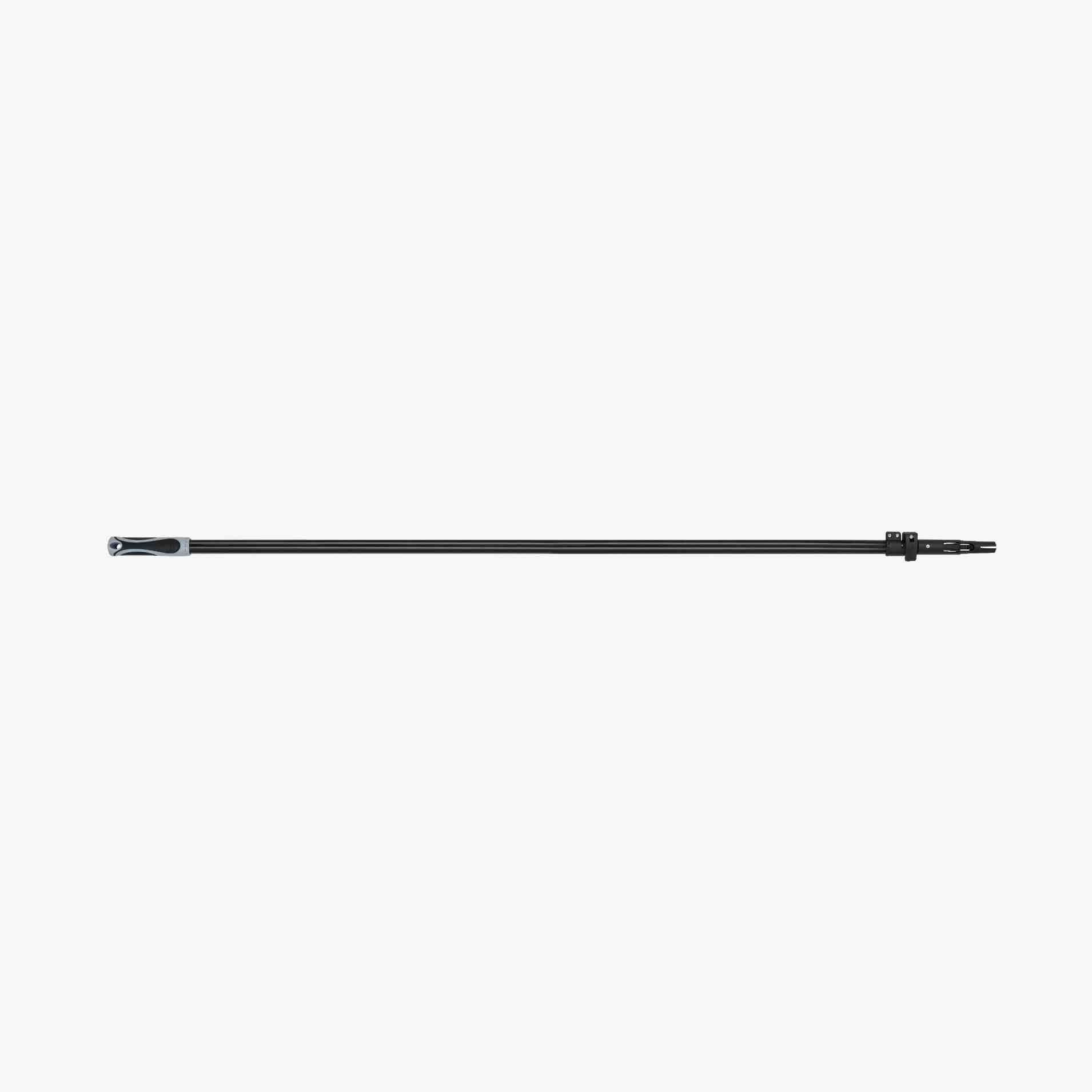 Two black metal pipes with a central connector on a white background