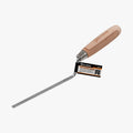 Paint scraper with wooden handle and metal blade on a white background