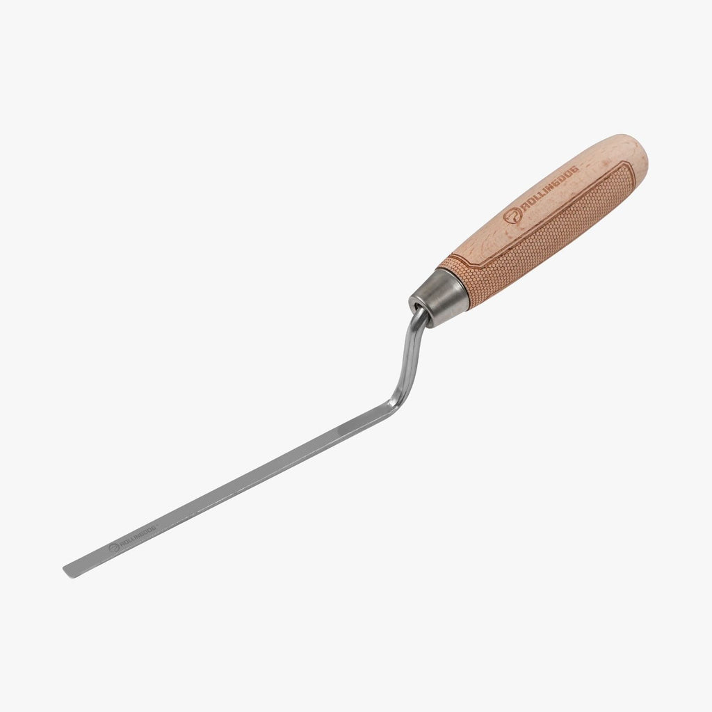 Metal tool with a wooden handle on a white background