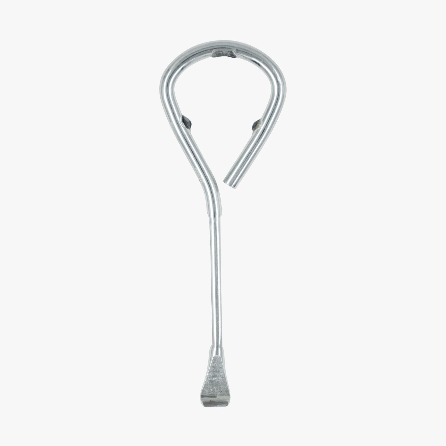 Metallic Y-shaped tool on a white background