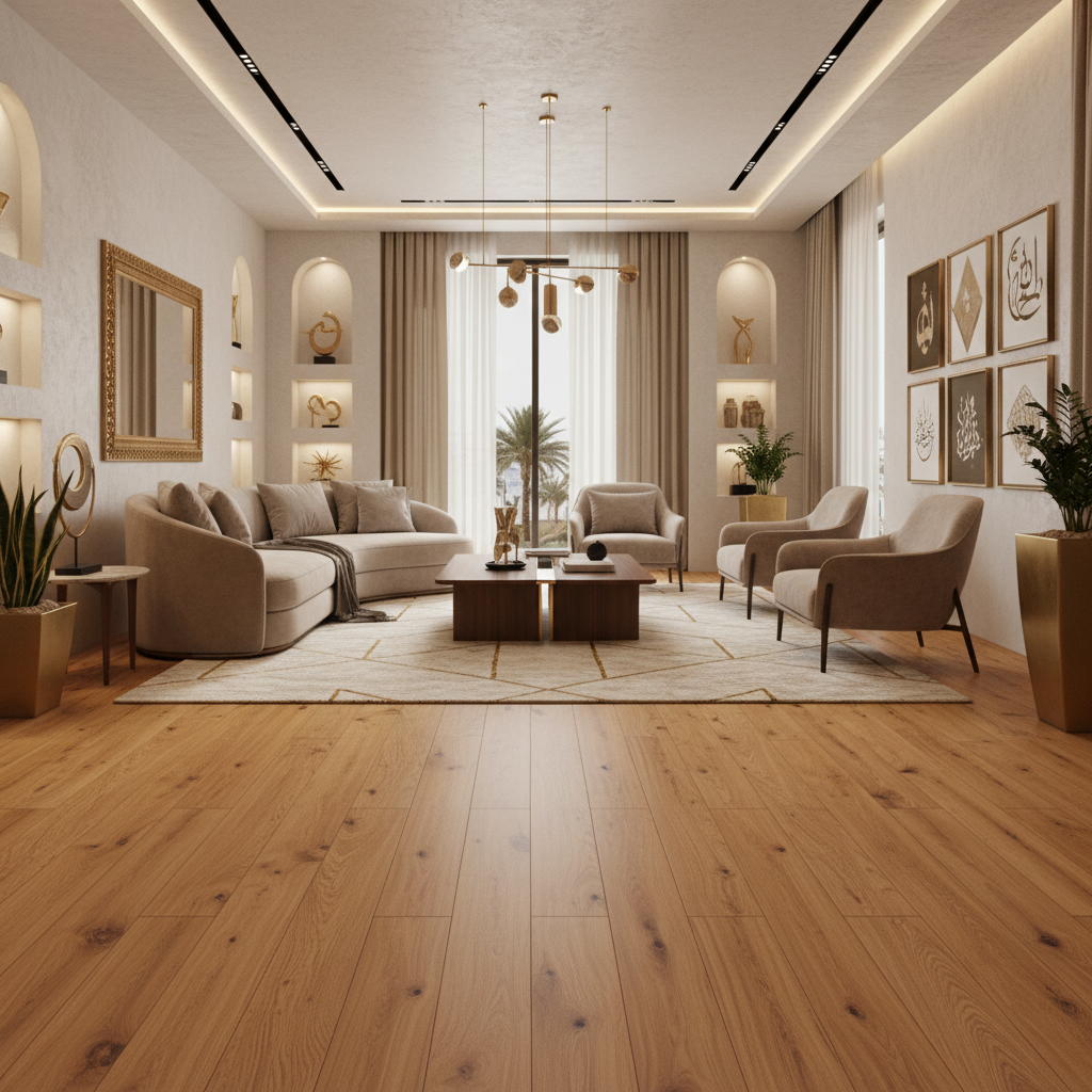 SPC Flooring Model 902 - Golden Honey Oak #DCA76F Arabic Living Room